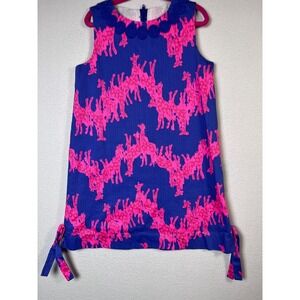 Lilly Pulitzer Shift Dress Girls 6 Blue Pink Excellent Giraffe Print Preppy